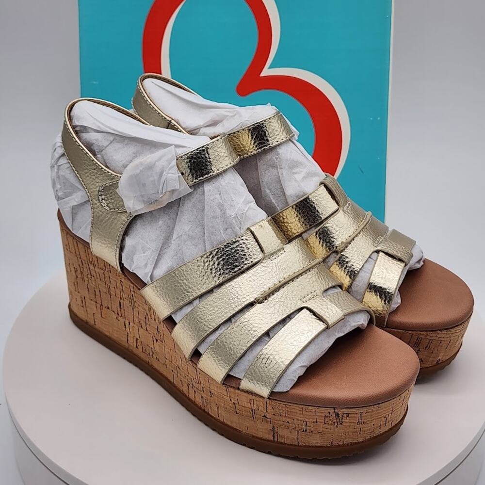 NEW BareTraps Savannah Light Gold Platform Wedge Sandals Women's Size 8M Comfort